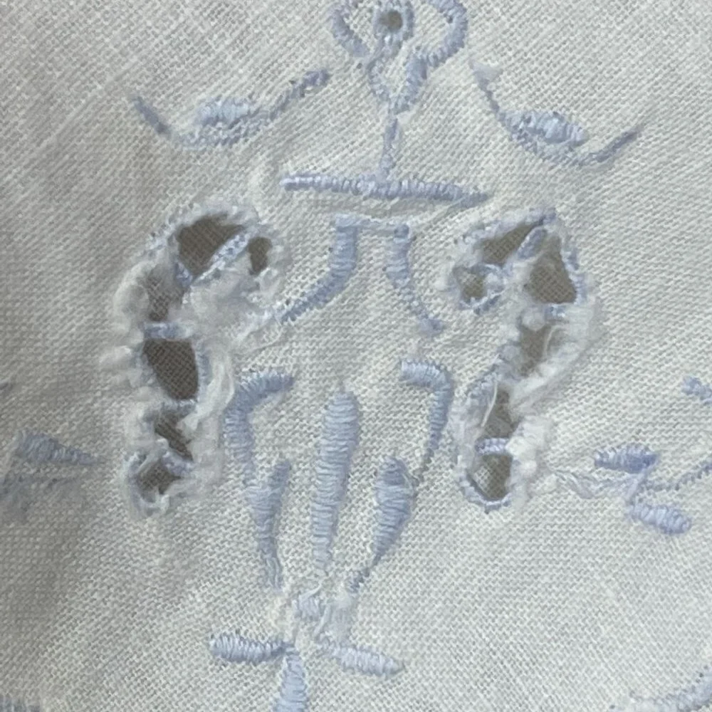 4 Vintage Cutwork Embroidery Linen Napkins Light Blue White 10